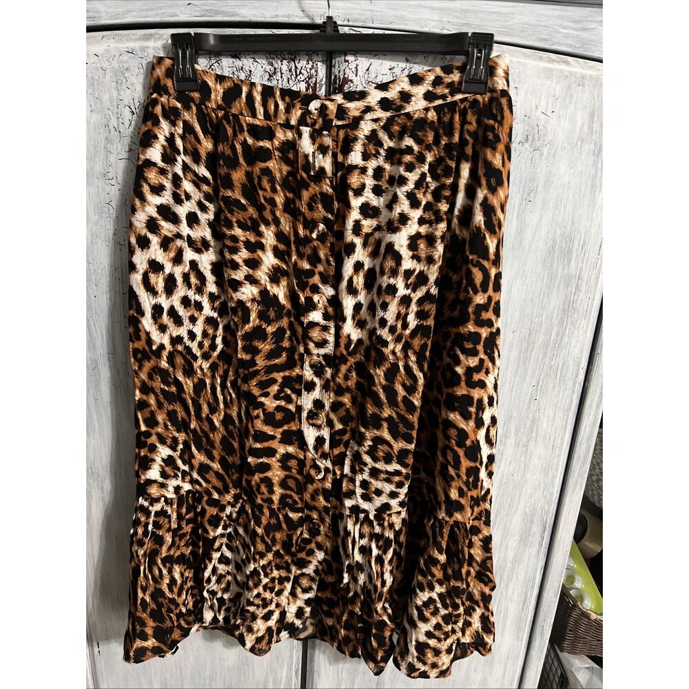 Talbots ruffled button up leopard maxi skirt larg… - image 1